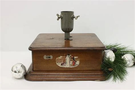 French Antique Revolving Christmas Tree Stand, Silent Night