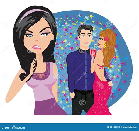 Woman Jealous On A Happy Couple Stock Vector - Image: 63605592