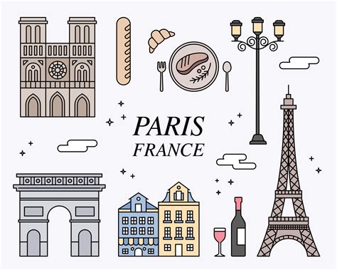 Landmarks and symbols icons of Paris, France. 3533698 Vector Art at Vecteezy