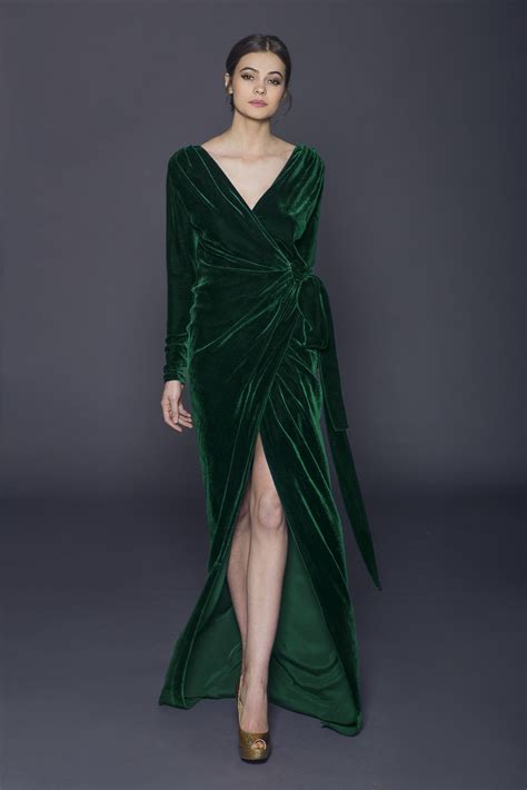 SILK VELVET LONG WRAPED DRESS - Rhea Costa-Shop