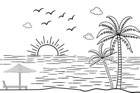 Line Art Beach Coloring Page Elements Graphic by nurearth · Creative Fabrica