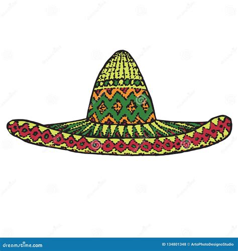 Sombrero Hat, Hand Drawn Doodle, Sketch, Color Vector Illustration ...