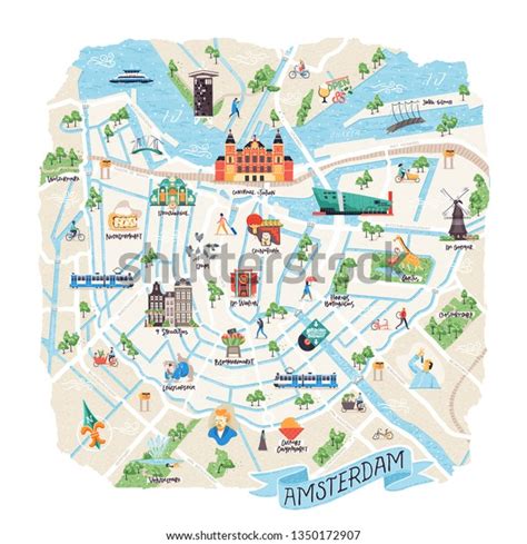 Illustrated Map Amsterdam Netherlands Vector Doodle Stock Vector ...