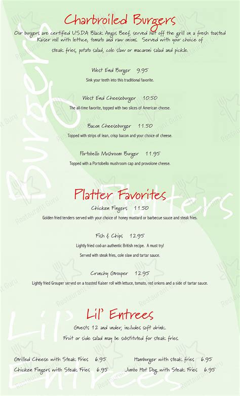 Menu at West End Grill pub & bar, Port St. Lucie