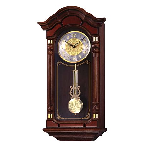 Seiko QXH004BLH Dark Brown Solid Oak Pendulum and Chime Wall Clock