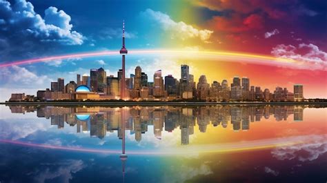 Premium AI Image | a colorful skyline with the rainbow in the background.