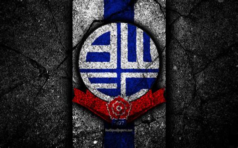 Download wallpapers 4k, Bolton FC, logo, EFL Championship, black stone, football club, England ...