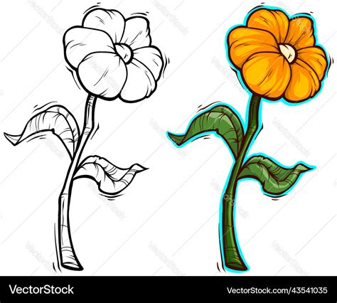 Graphic detailed cartoon orange flower with stem Vector Image