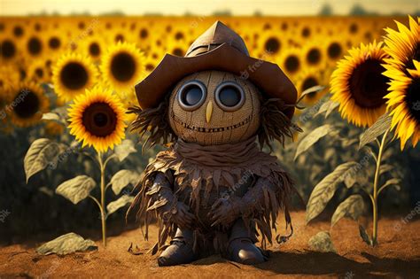 Premium Photo | Baby scarecrow with round head and big eyes on ...