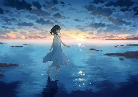 1920x1080px, 1080P free download | Anime, Original, Cloud, Girl, Ocean ...