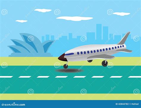 Airplane Landing In Australian Airport Vector Illustration Stock Vector - Image: 42844782