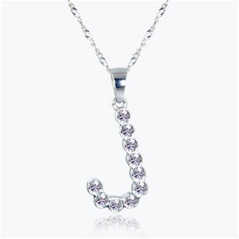 Sterling Silver 'J' Initial Necklace Made With Swarovski Crystals