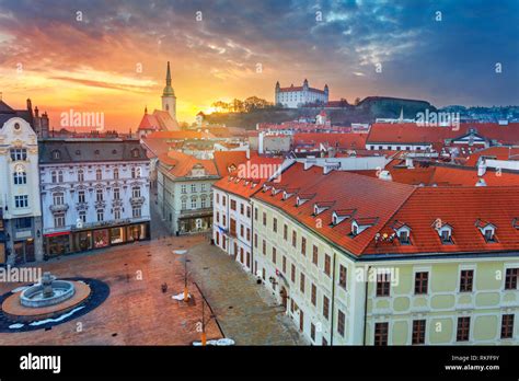 Bratislava. Aerial cityscape image of historical downtown of Bratislava ...