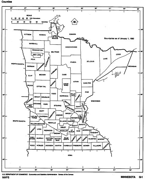 Minnesota State map with counties outline and location of each county ...