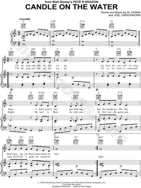 Print and download Candle on the Water sheet music by Helen Reddy. Sheet music arranged for ...