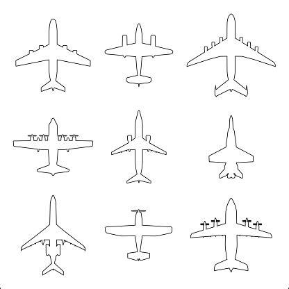 Plane Outline Icon Set Airplane Silhouettes Vector Illustration Stock Illustration - Download ...