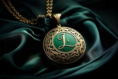 Premium AI Image | a green and gold necklace with a logo on it