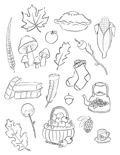 Instant Download. Autumn Printable Stickers Or Coloring Page. Coloring ...