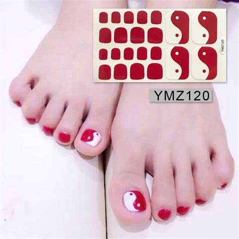 22tips/sheet Waterproof Toe Nail Stickers Full Cover Foot Decals Toe ...