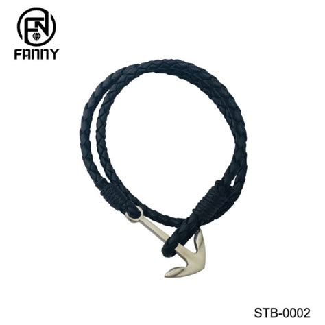 Braided Leather Bracelet with Stainless Steel Anchor | OEM Jewelry