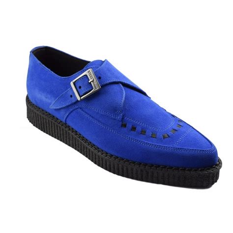 Steel Ground STEEL GROUND Shoes Blue Suede Creepers Monk Buckle Pointed ...