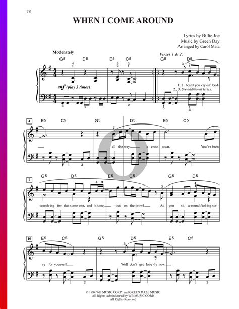 When I Come Around (Green Day) Piano Sheet Music - OKTAV