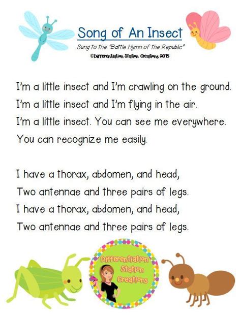 FREE and original song on the characteristics of an insect. Help kids remember the parts of an ...