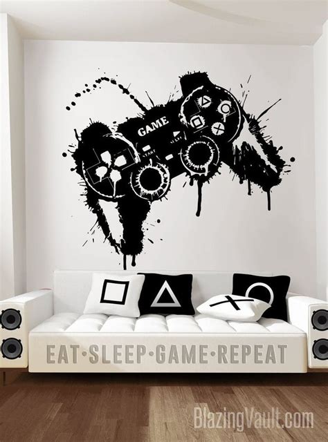 Video Game Wall Decal Gamer Controller Wall Decal Splat Paint Inspired by PS4 Gift for Gamers ...