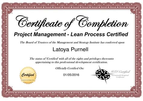 Project Management Certificate ID 1327786