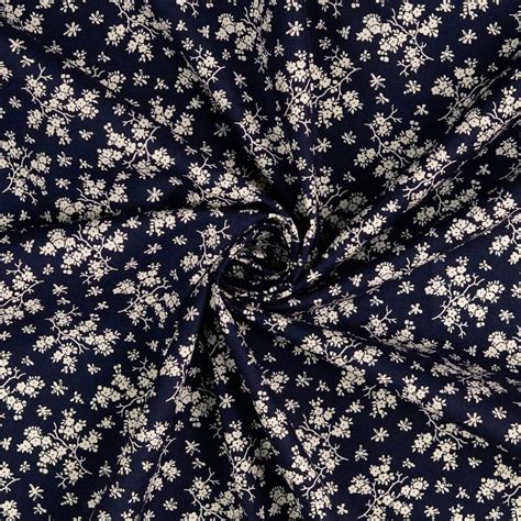 Tissu coton vintage - Fond bleu marine petites fleurs écrues | Rascol