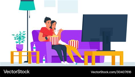 Couple watching tv cartoon boy and girl Royalty Free Vector