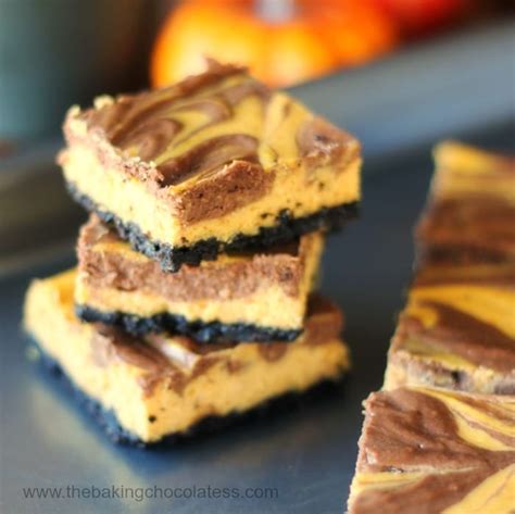 Pumpkin Chocolate Swirl Cheesecake Bars - The Baking ChocolaTess