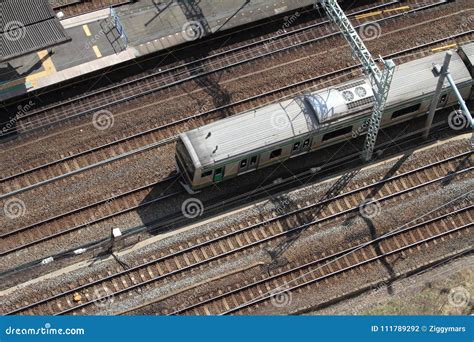 Train Running through Station in Japan Stock Photo - Image of kanagawa, aerial: 111789292