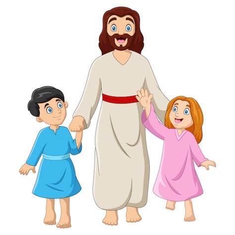 Dibujos animados de jesucristo con niños | Vector Premium