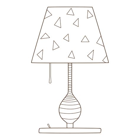 A table lamp with a shade. Electric lighting device. Design element with outline. Doodle, hand ...