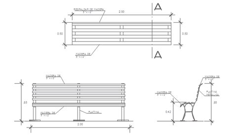Garden Bench Elevation Section And Installation Drawing Details Dwg ...