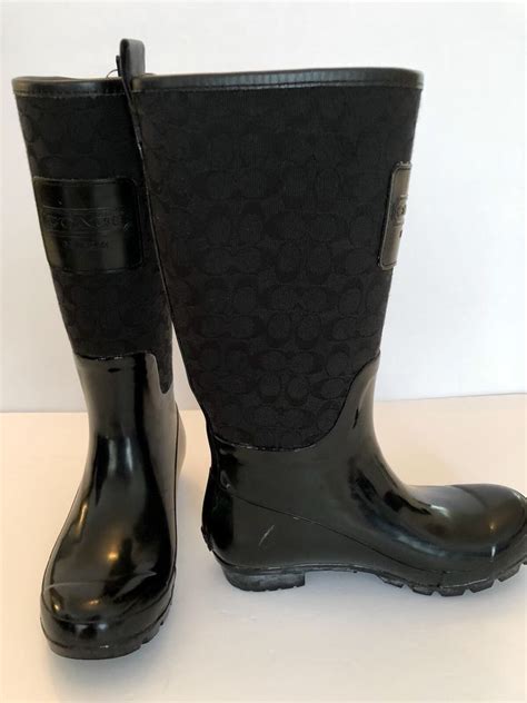 Coach Ladies Pearl Signature Black Rain Boot Size 5 USA Seller Black Boots Woman | eBay | Black ...