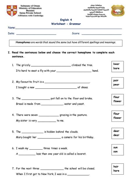 Homophones worksheet | PDF