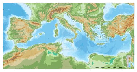 Mediterranean Sea Modern Shaded Relief Map Natural Canada ...