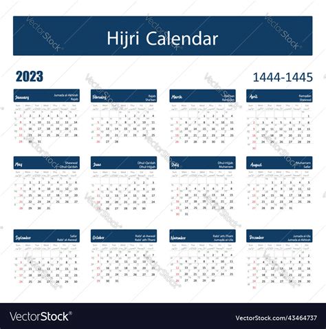 2023 Calendar Hijri Royalty Free Vector Image VectorStock, 49% OFF