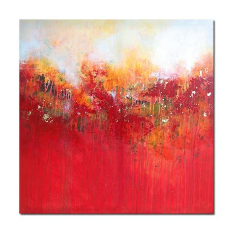 Original Art Canvas Painting Modern Contemporary Red Orange Yellow Acrylic Large Abstract W ...