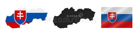 Slovakia. Detailed Flag Map. Detailed Silhouette. Waving Flag. Vector ...