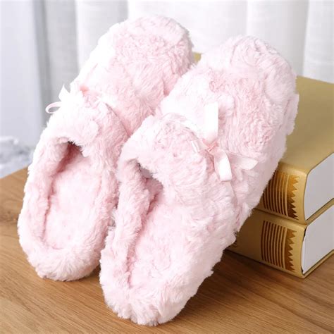 Aliexpress.com : Buy Women Pink Slippers for Winter with Bowknot Female Indoor Fur Slippers ...