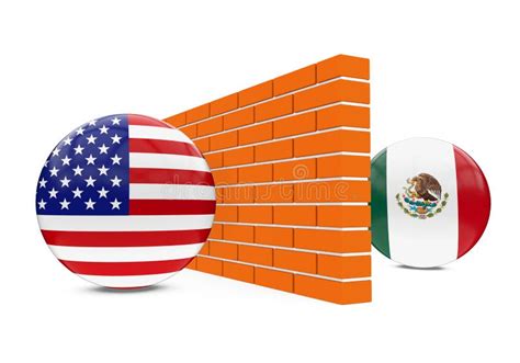 Usa and Mexico Border Wall Map with National Flags Stock Vector - Illustration of flags ...