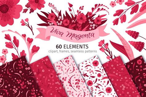 Viva Magenta! Flowers - Clipart, Patterns, Borders, Frames