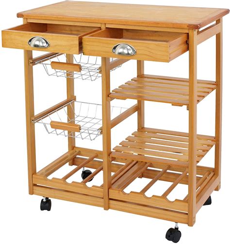 ZENY Kitchen Cart Island Rolling Wooden Dining Storage Trolley Utility, Natural - Walmart.com