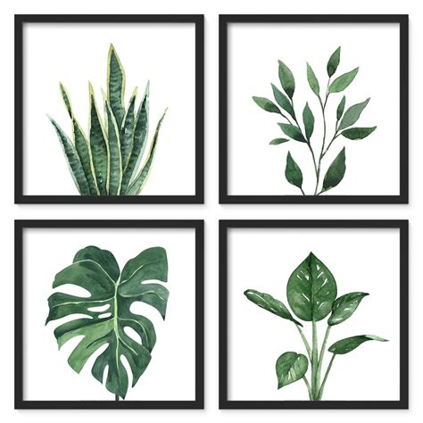 ArtbyHannah 4 Pack 10x10 Black Wall Picture Frame Set, Botanical Framed ...