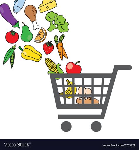 Shopping cart with food Royalty Free Vector Image