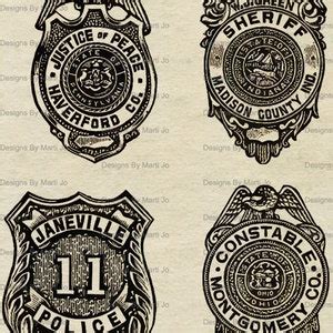 Printable Vintage Police Badges Antique Police Clipart Instant Download Commercial Use OK VC67 ...