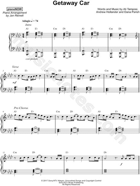 pianoNOW "Getaway Car" Sheet Music (Piano Solo) in Ab Major - Download & Print - SKU: MN0173783